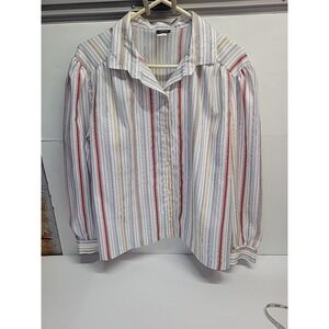 Vtg Pins and Needles Button Up Top XL StripePrint Semi Sheer‎ Cottagecore Dainty